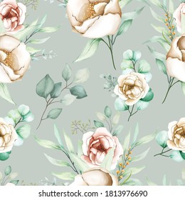 beautiful floral and leaves seamless pattern 