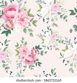 Beautiful floral and leaves seamless pattern design