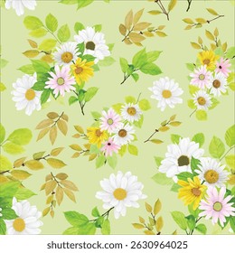lindas folhas florais padrão sem costura
