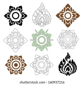 beautiful floral and leaves of Thai pattern on white background, vector set