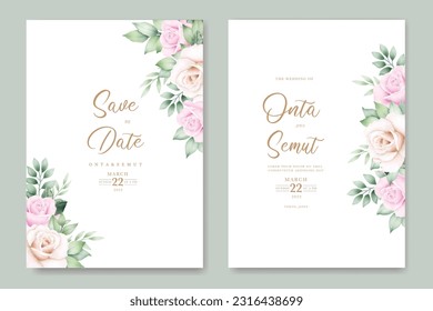 beautiful floral leaves watercolor wedding invitation card

 