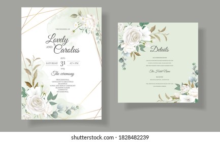 Beautiful floral and leaves wedding invitation card