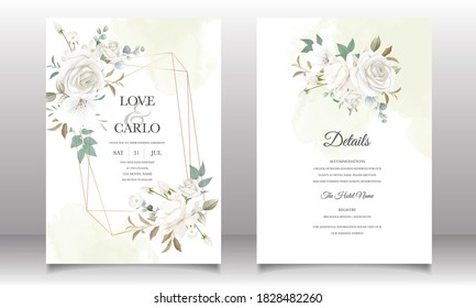 Beautiful floral and leaves wedding invitation card