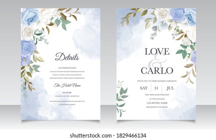 Beautiful floral and leaves wedding invitation card