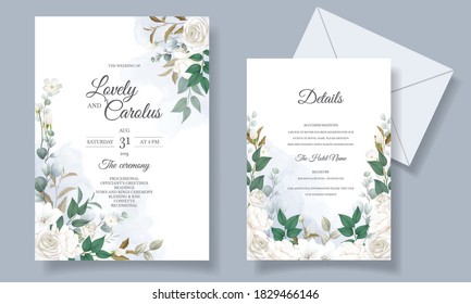 Beautiful floral and leaves wedding invitation card