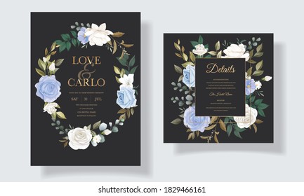 Beautiful floral and leaves wedding invitation card