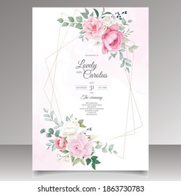 Beautiful floral and leaves wedding invitation card design