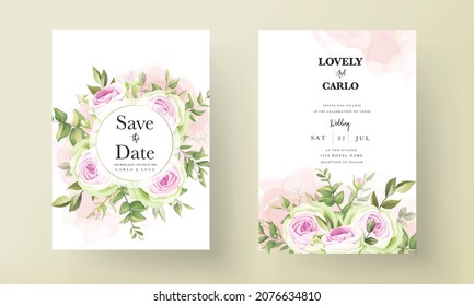 Beautiful floral and leaves wedding invitation card