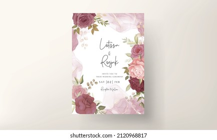 Beautiful floral and leaves wedding invitation card