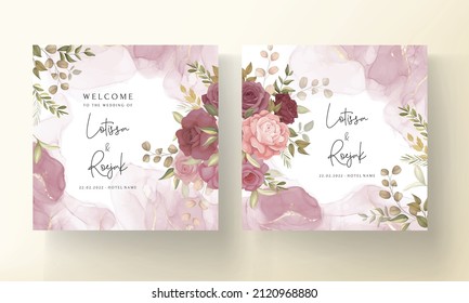 Beautiful floral and leaves wedding invitation card