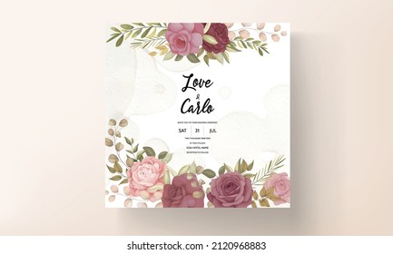 Beautiful floral and leaves wedding invitation card