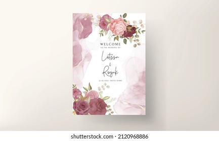 Beautiful floral and leaves wedding invitation card