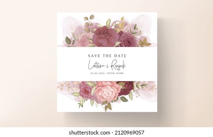 Beautiful floral and leaves wedding invitation card