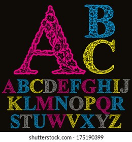 Beautiful floral letters font, vector alphabet.