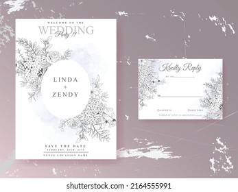 Beautiful floral line art wedding invitations