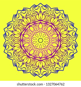 Beautiful Floral Mandala. Art Traditional, Islam, Arabic, Indian, Magazine, Elements With Mandala. Vector Illustration. Yellow purple color.