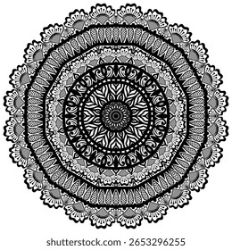 Hermoso diseño de patrón de mandala floral. Flor de mandala blanco y negro. Vector Mandala Oriental. 