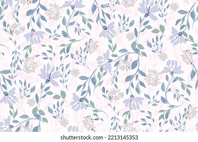 Beautiful floral motif.   flowers intertwined in a seamless pattern on a gentle background