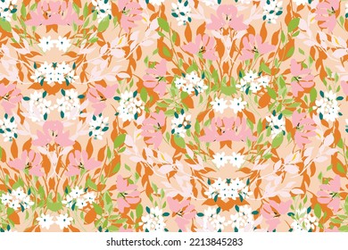 Beautiful floral motif.   flowers intertwined in a seamless pattern on a gentle background