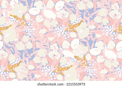 Beautiful floral motif.   flowers intertwined in a seamless pattern on a gentle background