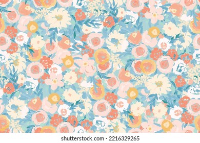 Beautiful floral motif.   flowers intertwined in a seamless pattern on a gentle background