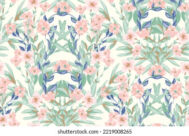 Beautiful floral motif.   flowers intertwined in a seamless pattern on a gentle background