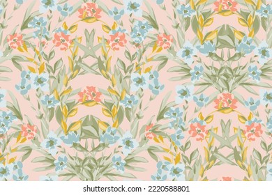Beautiful floral motif.   flowers intertwined in a seamless pattern on a gentle background