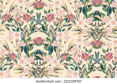 Beautiful floral motif.   flowers intertwined in a seamless pattern on a gentle background