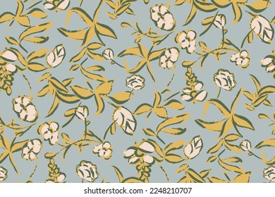 Beautiful floral motif.   flowers intertwined in a seamless pattern on a gentle background