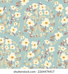 Beautiful floral motif. flowers intertwined in a seamless pattern on a gentle background