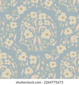 Beautiful floral motif. flowers intertwined in a seamless pattern on a gentle background