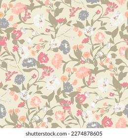 Beautiful floral motif. flowers intertwined in a seamless pattern on a gentle background