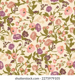 Beautiful floral motif. flowers intertwined in a seamless pattern on a gentle background