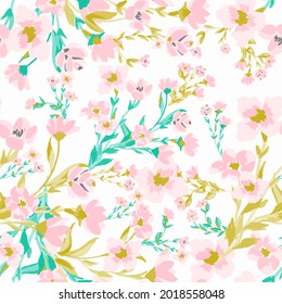 Beautiful floral motif. pink flowers intertwined in a seamless pattern on a gentle background