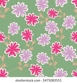 Beautiful floral motif. pink flowers intertwined in a seamless pattern on a gentle background