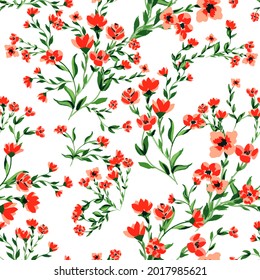 Beautiful floral motif. Red flowers intertwined in a seamless pattern