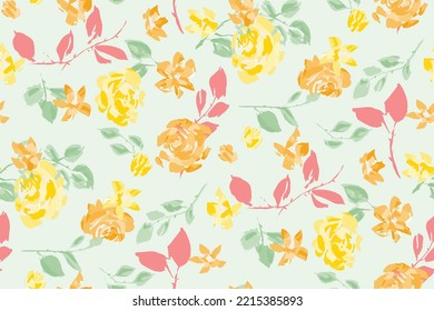Beautiful floral motif.   roses intertwined in a seamless pattern on a gentle background