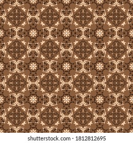 Beautiful floral motifs on Central Java batik with smooth brown color background design.