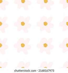 Beautiful floral naive seamless pattern. Design for fabric, paper, postcards, wallpapers, cosmetics packaging. Flowers and leaves in neutral tones. Vector editable illustration, hand drawn