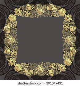 Beautiful floral nature pattern frame black and gold vector illustration