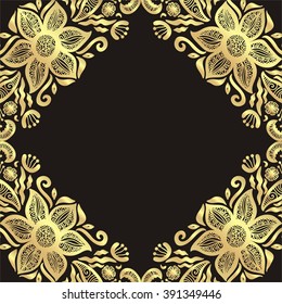 Beautiful floral nature pattern frame black and gold vector illustration