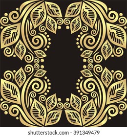Beautiful floral nature pattern frame black and gold vector illustration