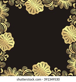 Beautiful floral nature pattern frame black and gold vector illustration