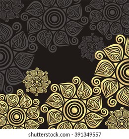 Beautiful floral nature pattern frame black and gold vector illustration