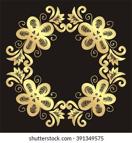 Beautiful floral nature pattern frame black and gold vector illustration