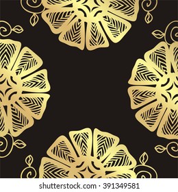 Beautiful floral nature pattern frame black and gold vector illustration