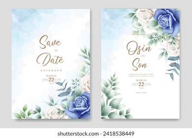Beautiful Floral Navy Blue Wedding Invitation Card
