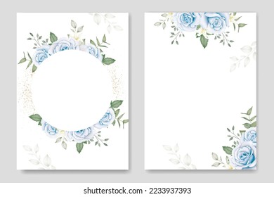 Beautiful Floral Navyblue Wedding Invitation Card Template