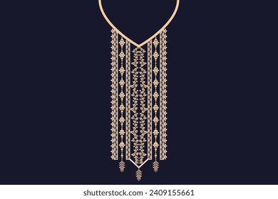 Beautiful floral neckline embroidery on navy blue background. traditional geometric ethnic oriental pattern. abstract vector illustration.design for textile,fabric, cloth and fashion.