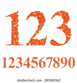 Beautiful floral numbers set, vector numerals.